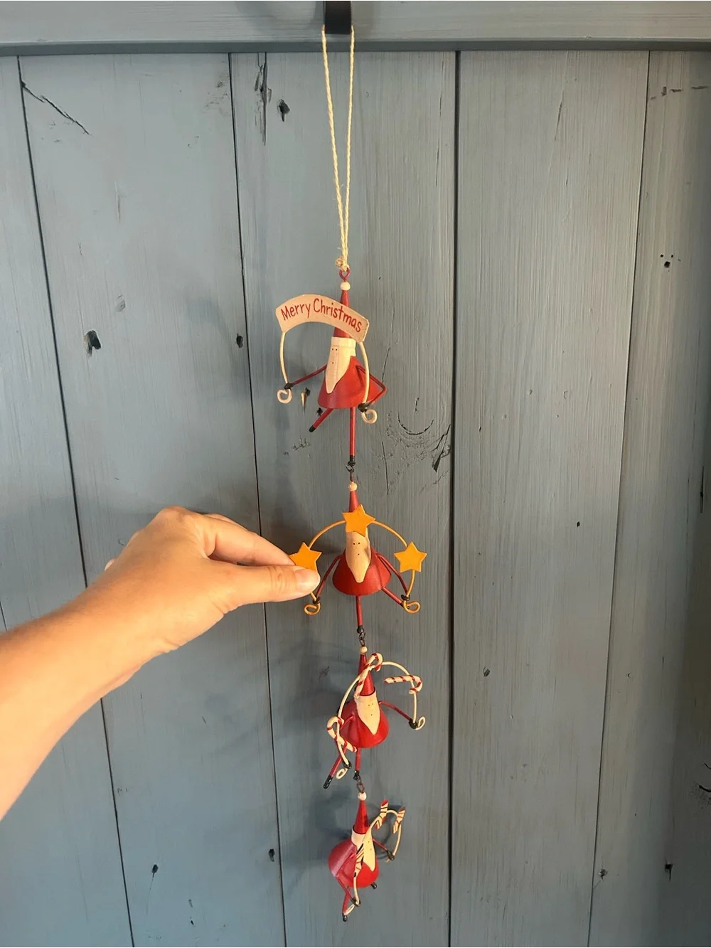 Hand Crafted Red Santa Hanging Metal Ornament Garland - Holiday Decor